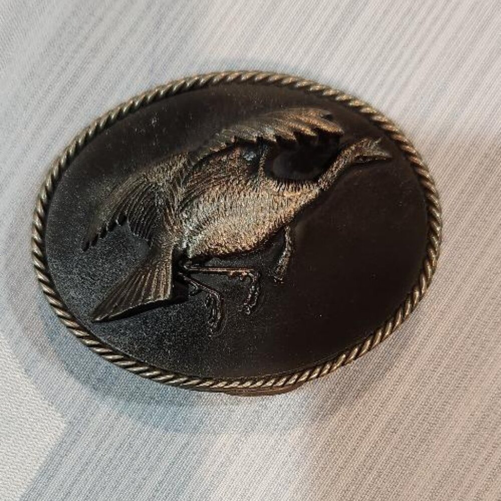 Vintage Flying Duck pewter belt buckle by Sid Bell